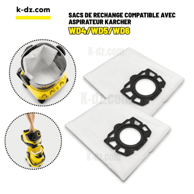 Sacs filtrants compatibles avec KARCHER WD4, WD5 et WD6