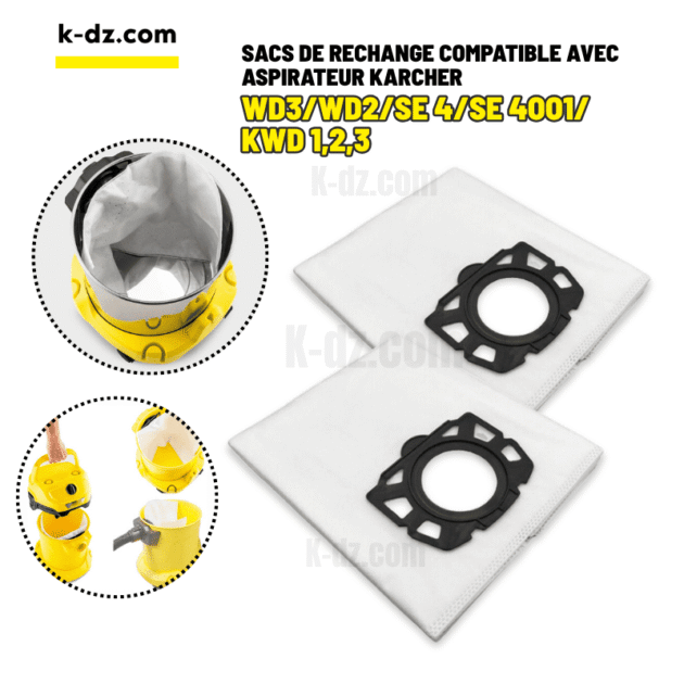 Sacs filtrants compatibles avec KARCHER WD3, WD2, WD1, SE4 et SE 4001