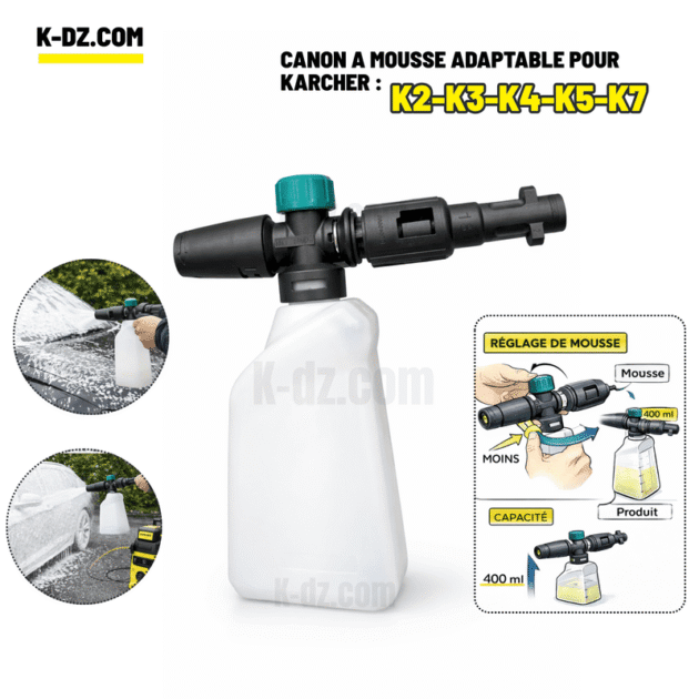 Canon à mousse réglable 400 ml – Compatible Karcher K2 à K7