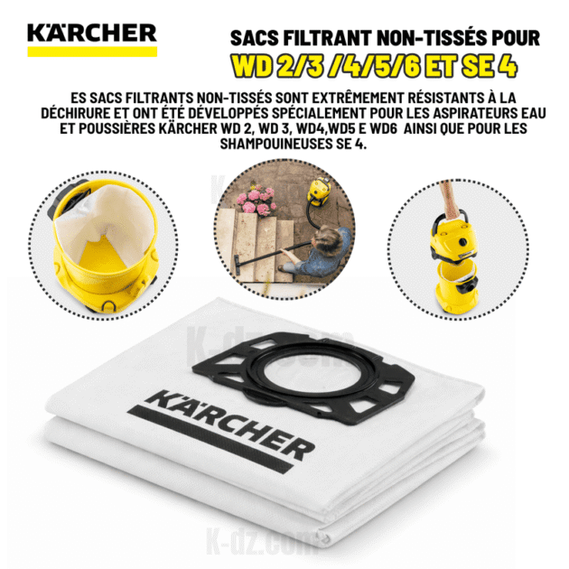 KARCHER Sacs filtrant non-tissés pour WD 2/3/4/5/6 et SE 4 2 pcs
