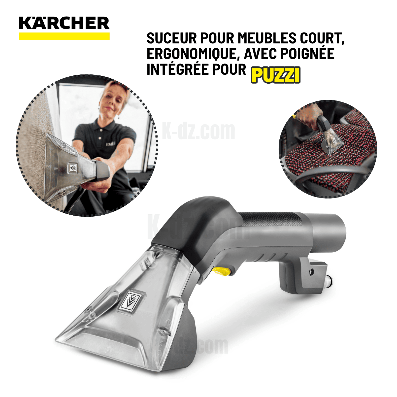 Suceur pour meubles court, ergonomique, avec poignée intégrée pour KARCHER Puzzi 1 Suceur pour meubles court, ergonomique, avec poignée intégrée pour KARCHER Puzzi